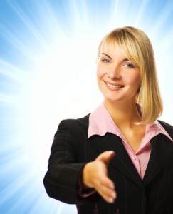 Business woman on abstract blue background Tehnici de relaxare
